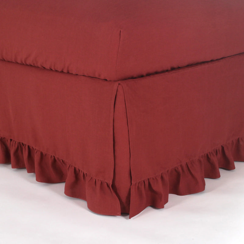 Ruffled Pure Linen Bed Skirt brick red