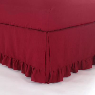 Ruffled Pure Linen Bed Skirt burgundy