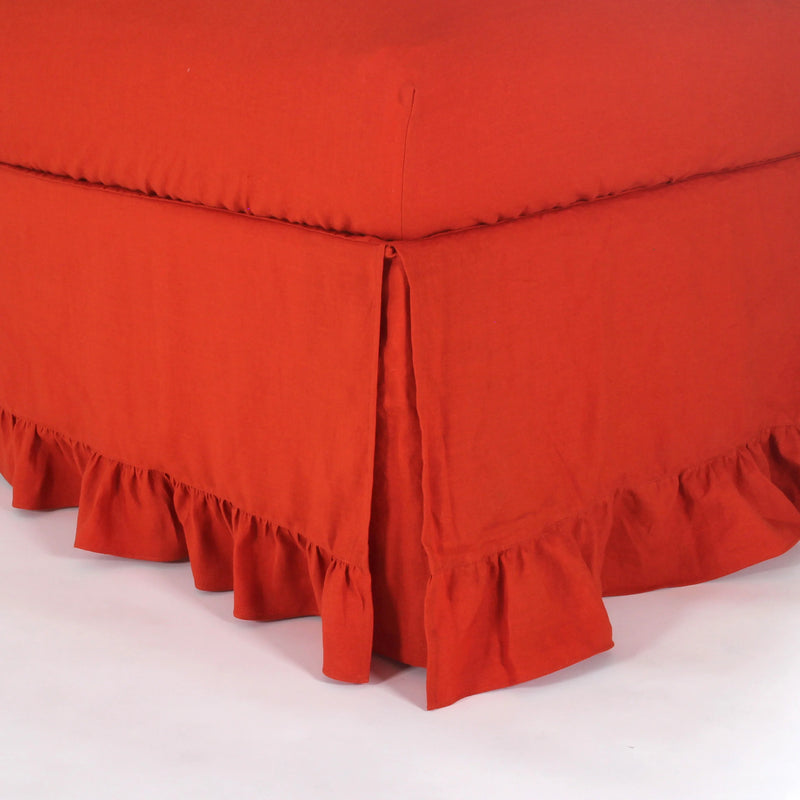 Ruffled Pure Linen Bed Skirt coral