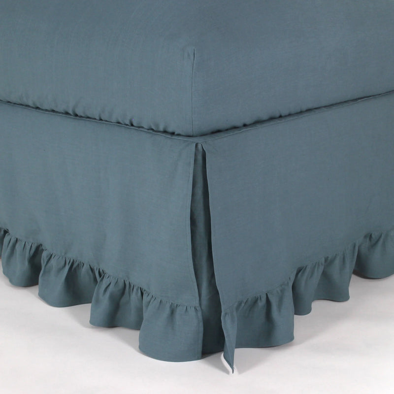 Ruffled Pure Linen Bed Skirt French blue