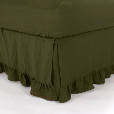 Ruffled Pure Linen Bed Skirt green olive