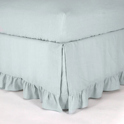 Ruffled Pure Linen Bed Skirt icy blue