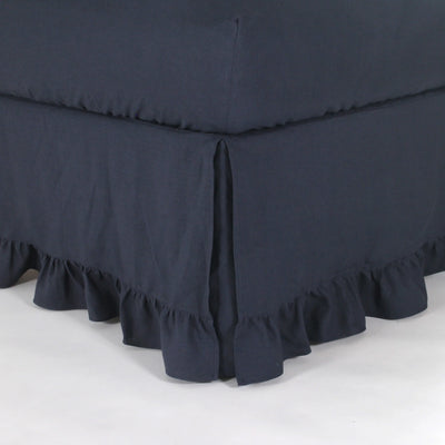 Ruffled Pure Linen Bed Skirt night blue