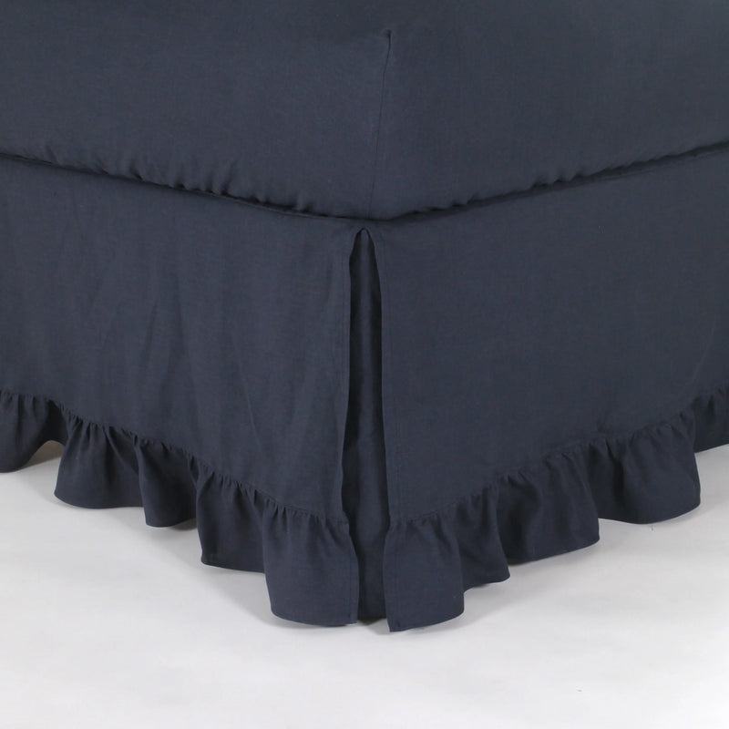 Ruffled Pure Linen Bed Skirt night blue