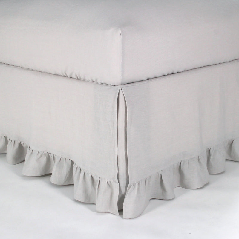 Ruffled Pure Linen Bed Skirt stone grey