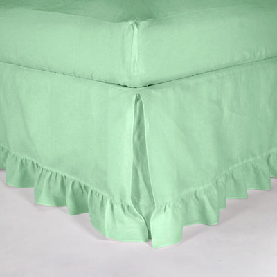 Ruffled Pure Linen Bed Skirt mint green