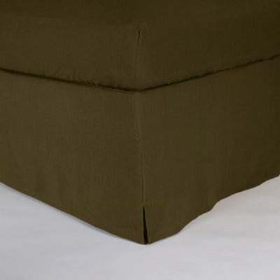 Linen Slit Corners Bed Skirt - Green olive