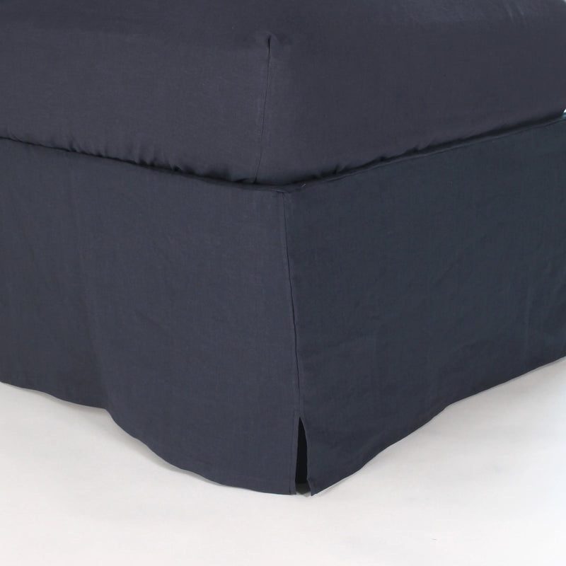 Linen Slit Corners Bed Skirt night blue