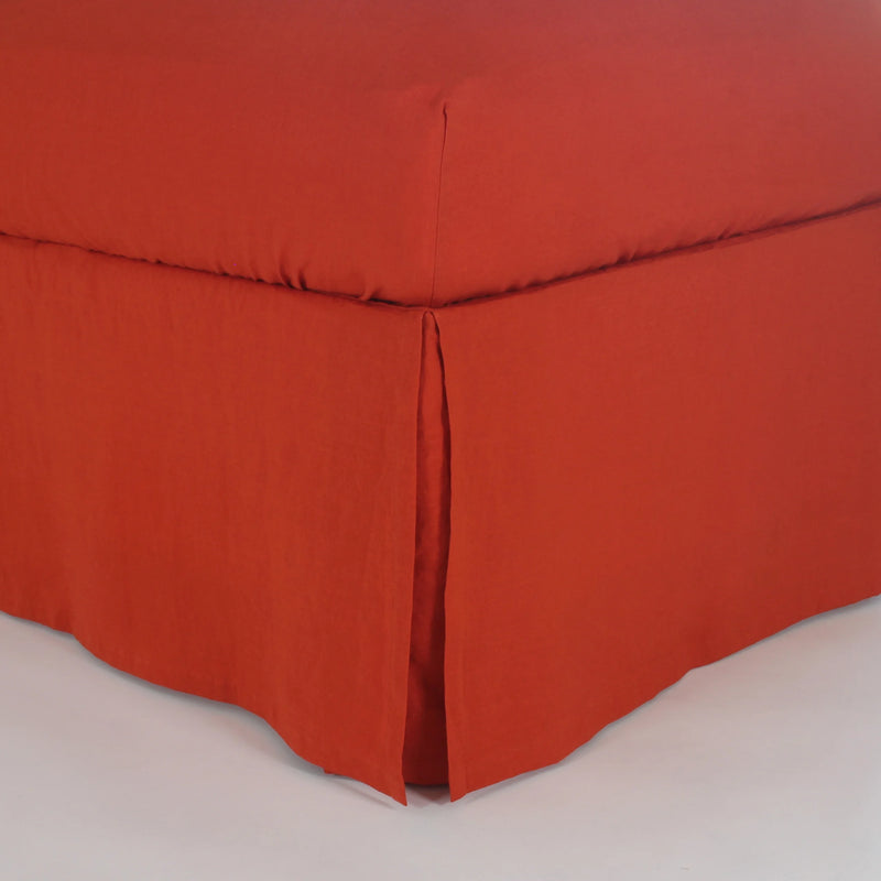 Split-Corner Linen Bed Skirt coral