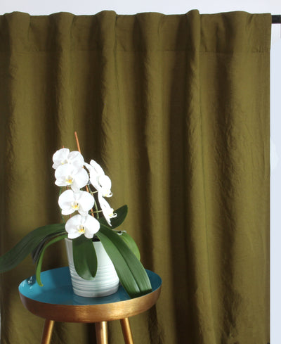 Custom size linen curtain drapery #colour_green-olive