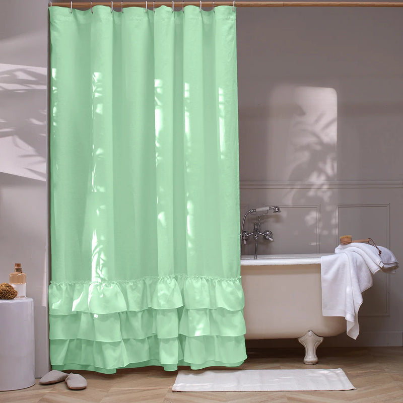 Linen Ruffles Shower Curtain mint green