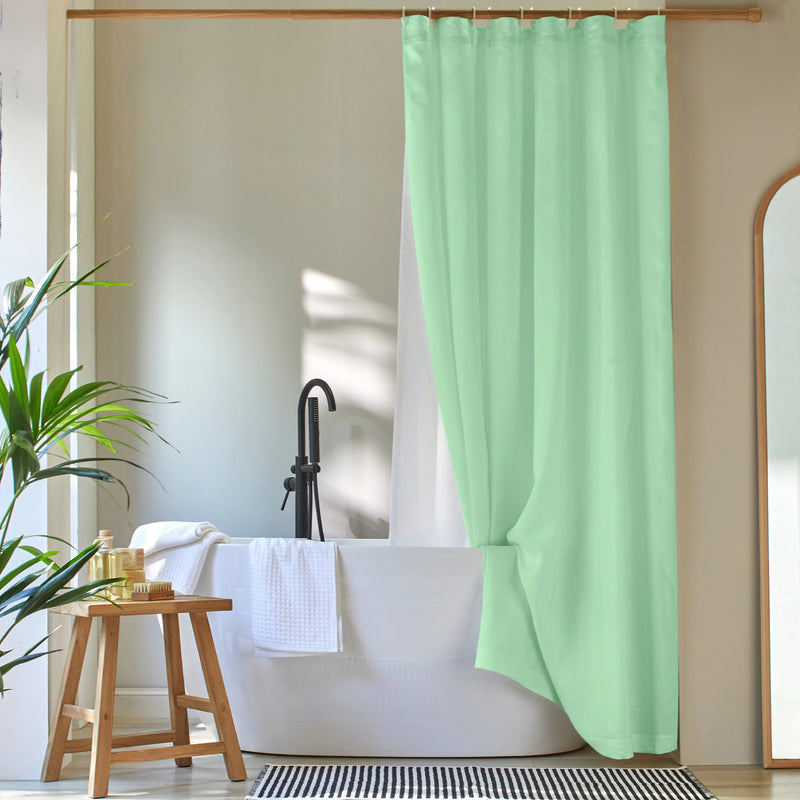 plain linen shower curtain mint green