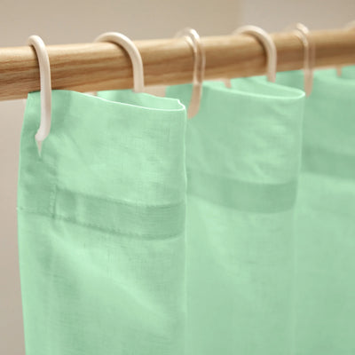 closeup linen shower curtain top mint green