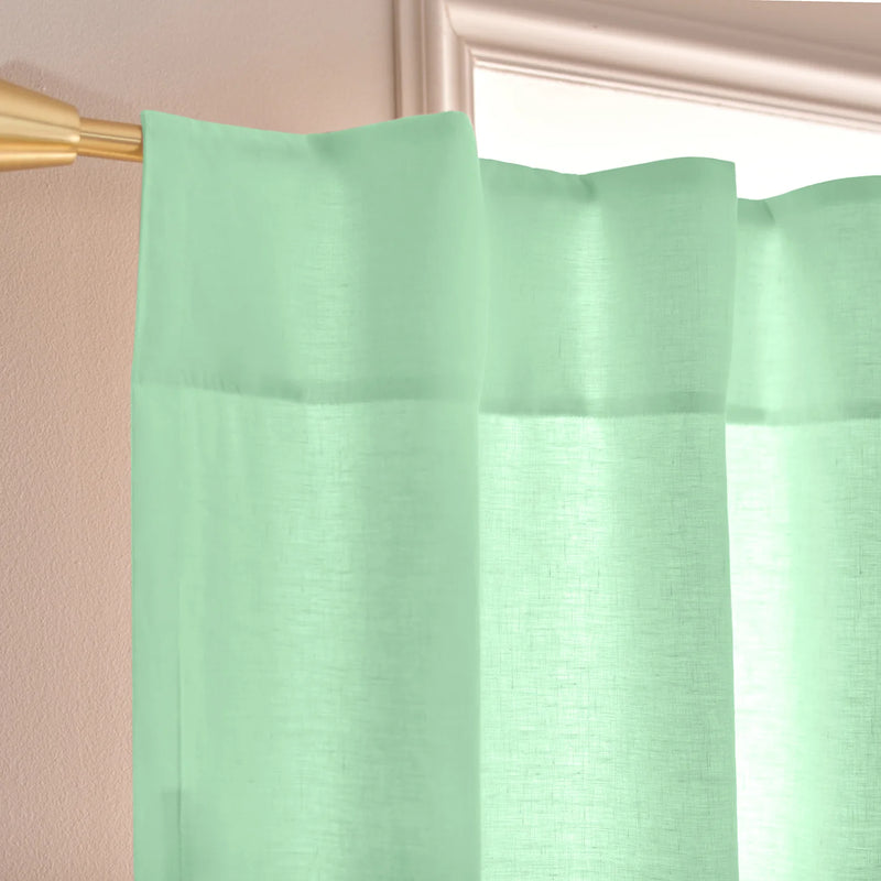 Custom Waterfall Linen Window Curtain top mint green