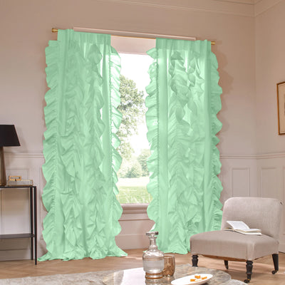 Custom ruffled Linen curtain mint green