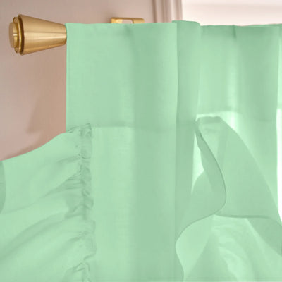 Custom drops Ruffles Linen curtain top mint green