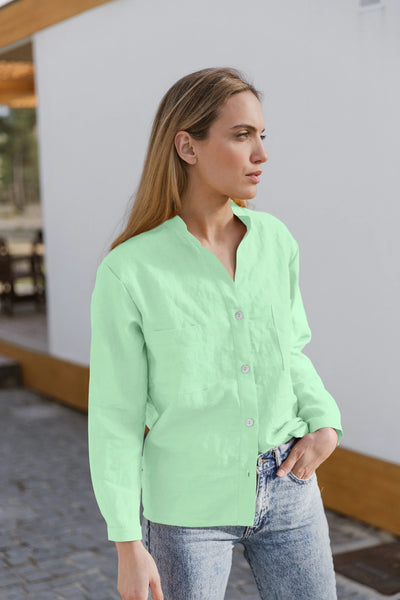 Casual linen blouse with long sleeves "Alana" mint green