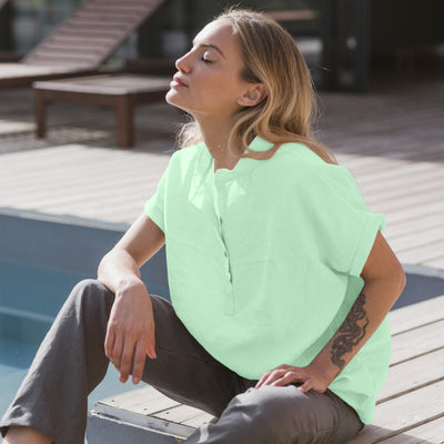 Linen blouse with short sleeves "Flor" mint green 