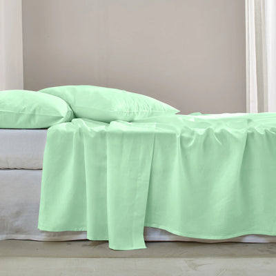 Linen Flat Sheet Mint Green