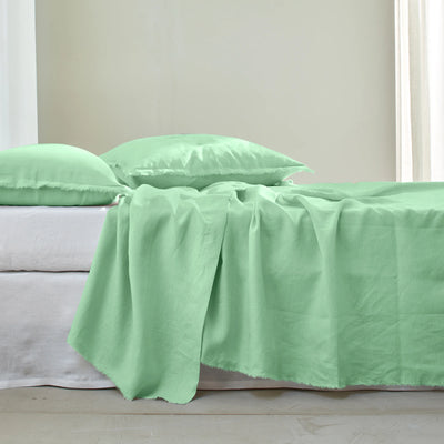 Flat Sheet with Frayed edge Border Mint Green