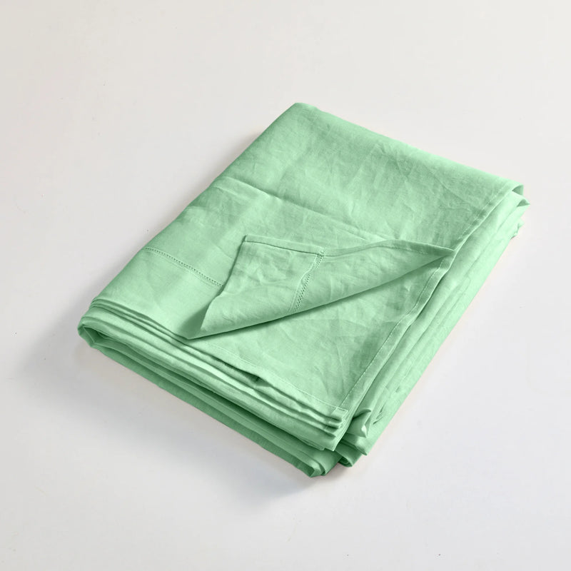 Linen hemstitch folded top sheet mint green