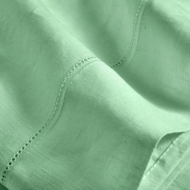 Linen hemstitch top sheet mint green