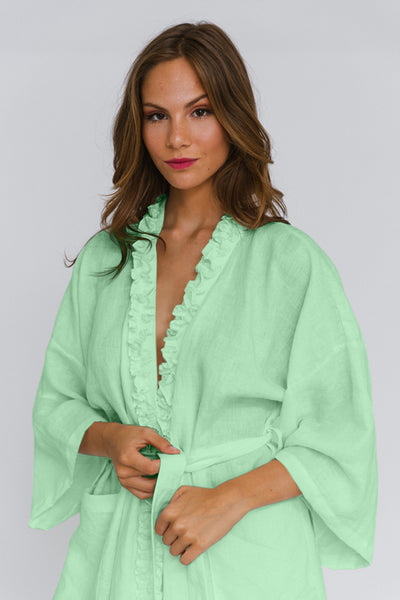 Ruffled Linen Nightgown "Lara" mint green