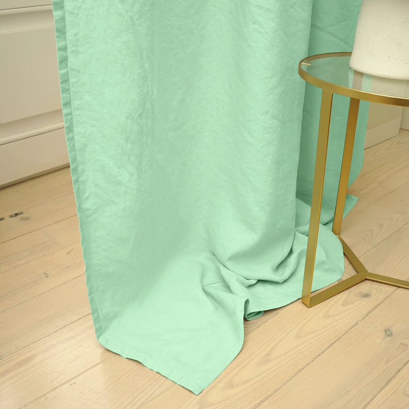 mint green lined linen curtain 