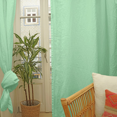 mint green Linen curtain without lining