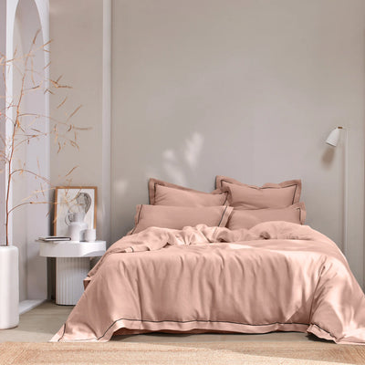 Bourdon border linen duvet cover nude