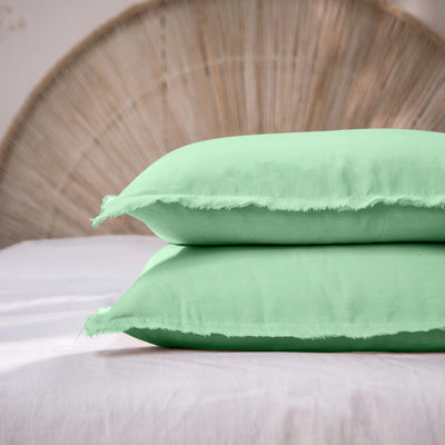 Frayed edge Linen Pillowcases ( set of 2) mint green