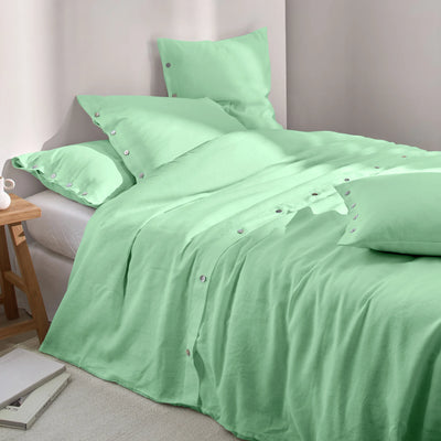 Shell Top Buttoned Linen Duvet Cover Mint Green 