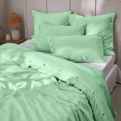 Shell Buttoned Soft Linen Duvet Cover Mint Green