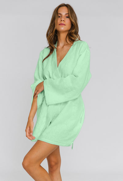 Linen Unisex Short Bathrobe "Alice" mint green