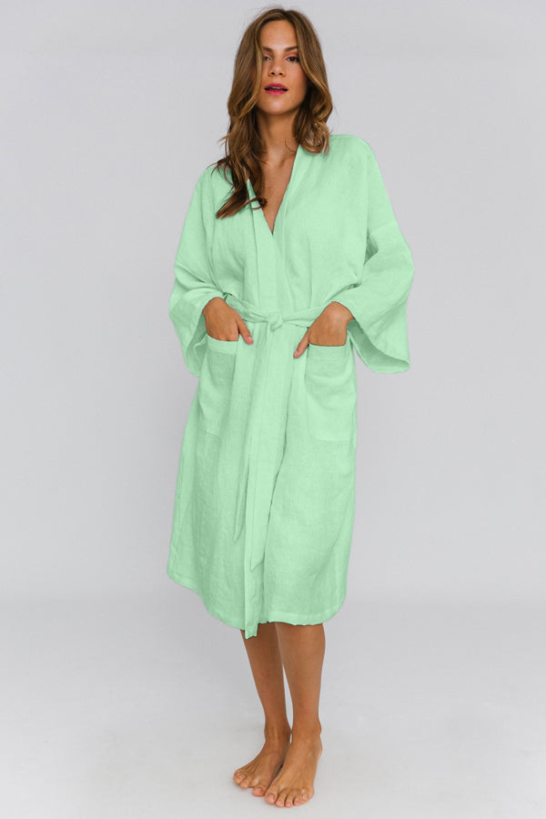 Linen Kimono bath robe mint green - Laïs