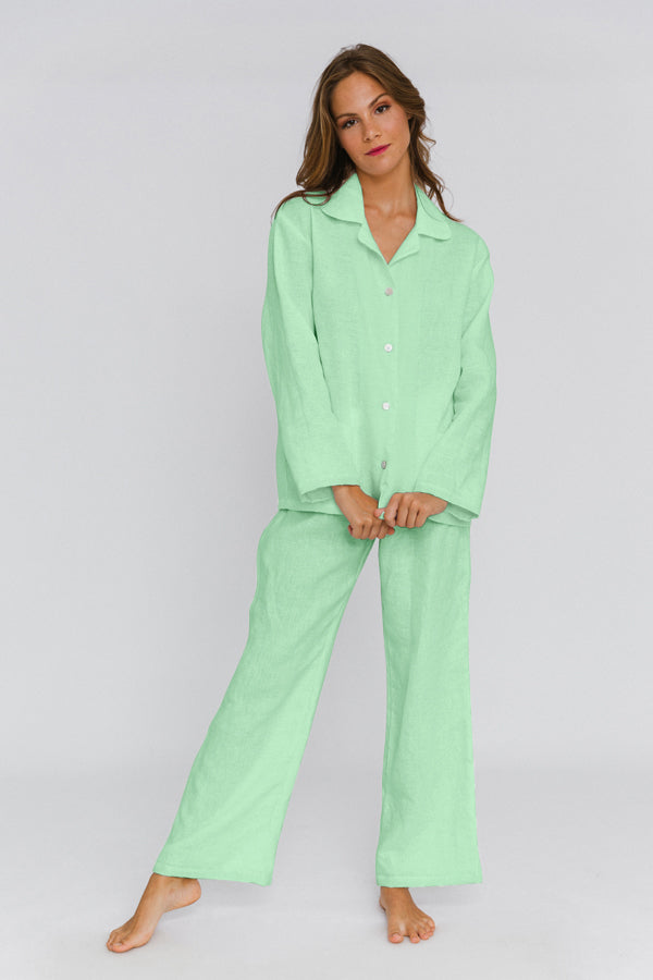 Soft Washed Linen Pyjamas Set mint green