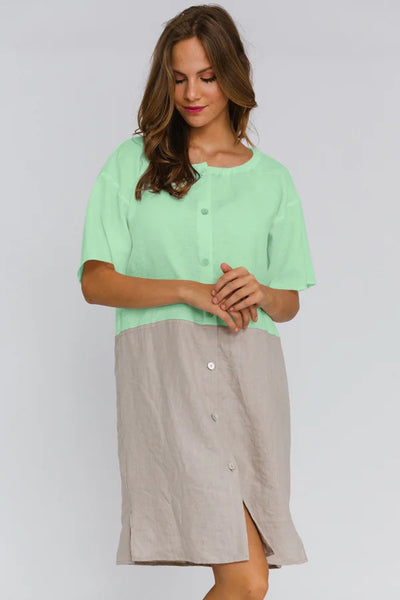 Buttoned Washed Linen Night Dress "Gabi" mint green