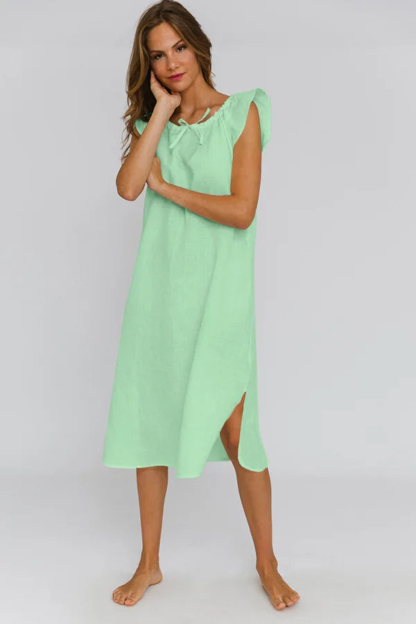 Long Linen Night Dress “Rosa” mint green