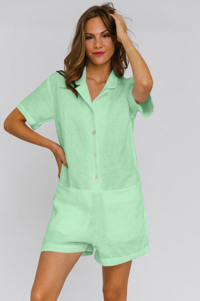 Washed Linen Romper "Nara" mint green