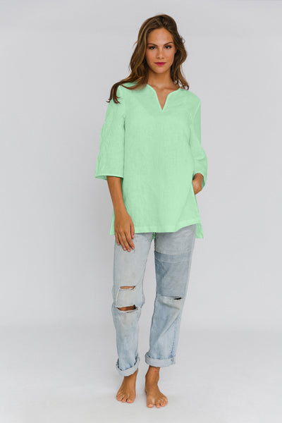 Linen tunic with slit sides mint green