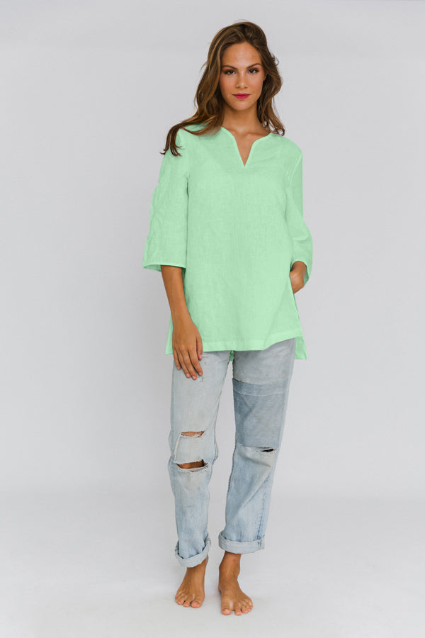 Linen tunic with slit sides mint green