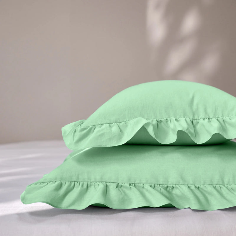 Mint Green Ruffles Linen Pillowcases