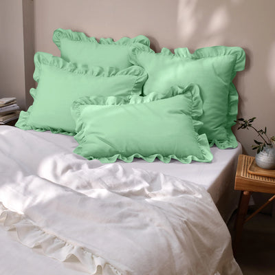 Ruffles mint green Linen Pillowcases