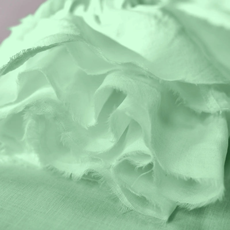 Mint Green Linen Frayed Ruffles Duvet Cover