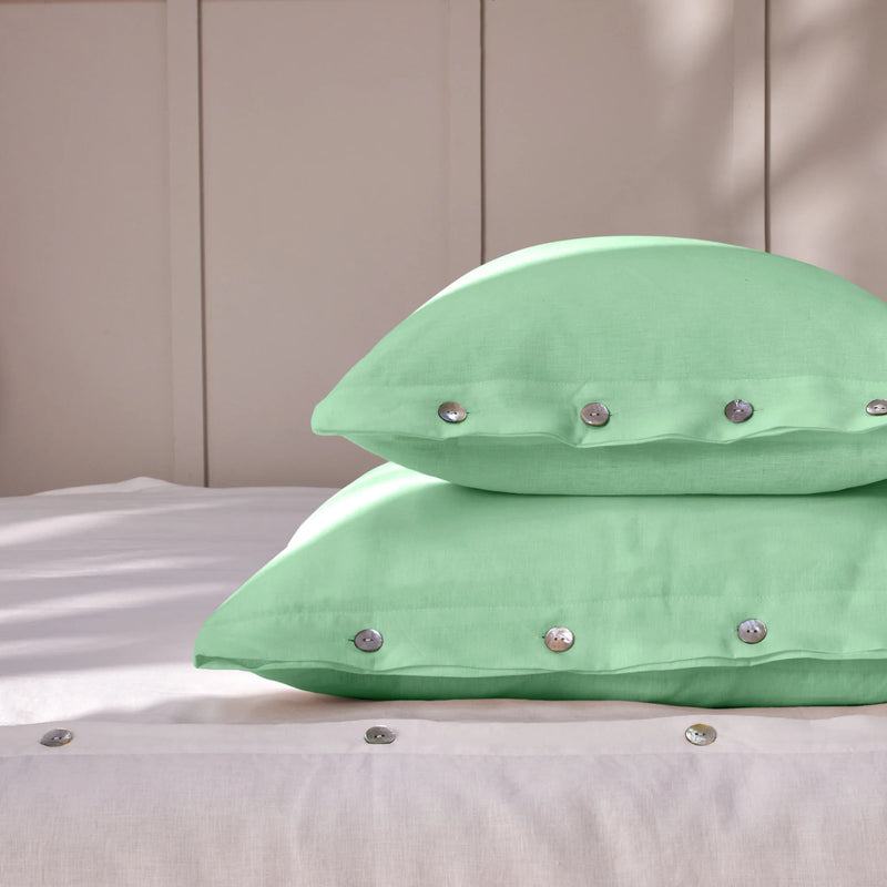 Mint Green soft Linen Pillowcases with Buttons