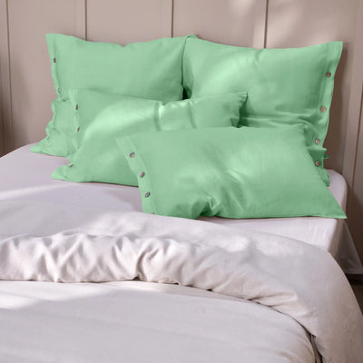 Mint Green linen Pillowcases with Buttons