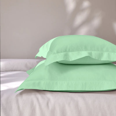 Hemstitch border mint green linen pillowcase