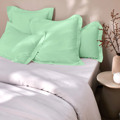 Mint green hemstitch border linen pillowcase