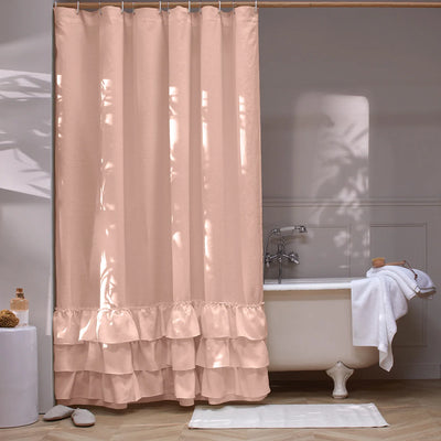 Linen Ruffles Shower Curtain nude