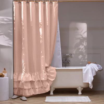 Washed Linen Ruffled Shower Curtain nude